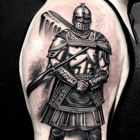 A Spartan Warrior With Shield And Sword Tattoo Stable Diffusion