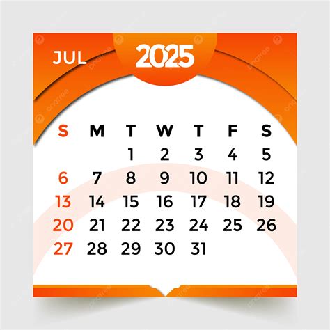 2025 Calendar Month Of July Vector Template Download On Pngtree