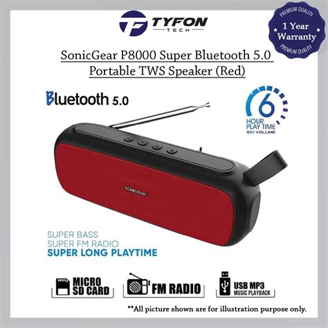 SonicGear P8000 Super Bluetooth 5 0 Portable TWS Speaker Red Shopee