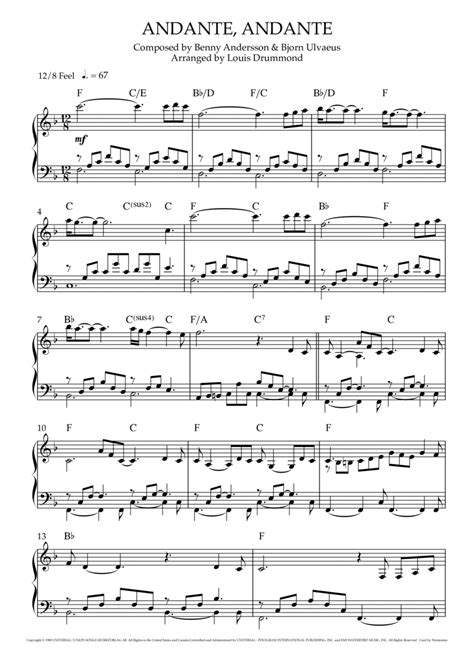 Andante Andante Arr Louis Drummond By Abba Sheet Music For Piano