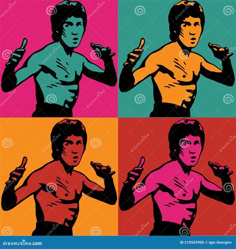 Bruce Lee Colored Vector Illustration Pop Art Style Andy Warhol