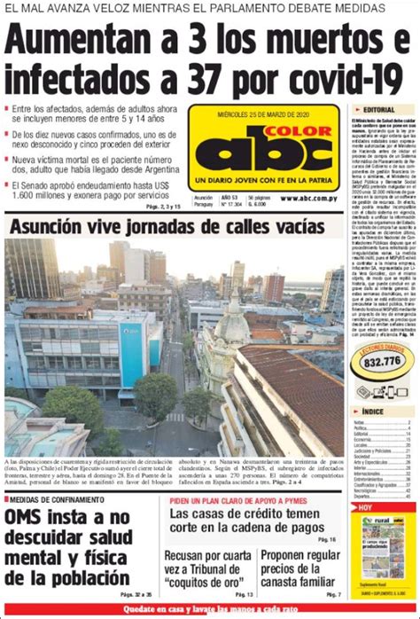 Periódico Abc Color Paraguay Periódicos De Paraguay Edición De Miércoles 25 De Marzo De