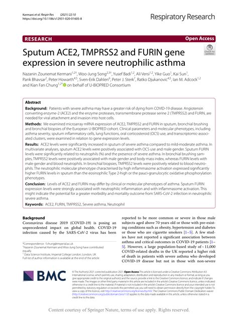 Pdf Sputum Ace Tmprss And Furin Gene Expression In Severe