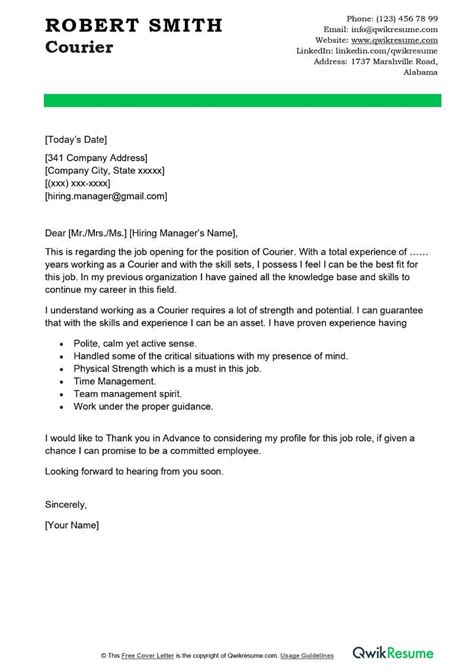 courier cover letter examples qwikresume