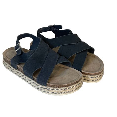 Muk Luks Navy Suede Crisscross Strap Espadrille Flat Platform Sandals