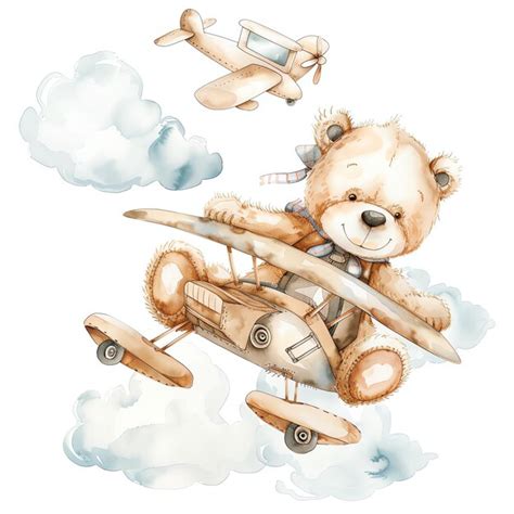 Premium Photo Teddy Bear Flying On Airplane Illustrataion Cute