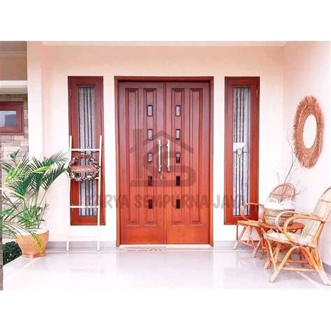 Jual Satu Set Pintu Kusen Utama Model Kupu Tarung Minimalis Kayu Jati