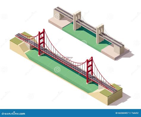 Vector Isometric Suspension Bridge Stock Vector Illustration Of