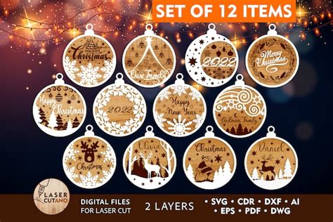 Svg Christmas Ornaments Laser Cut Files Bundle Templates New Etsy