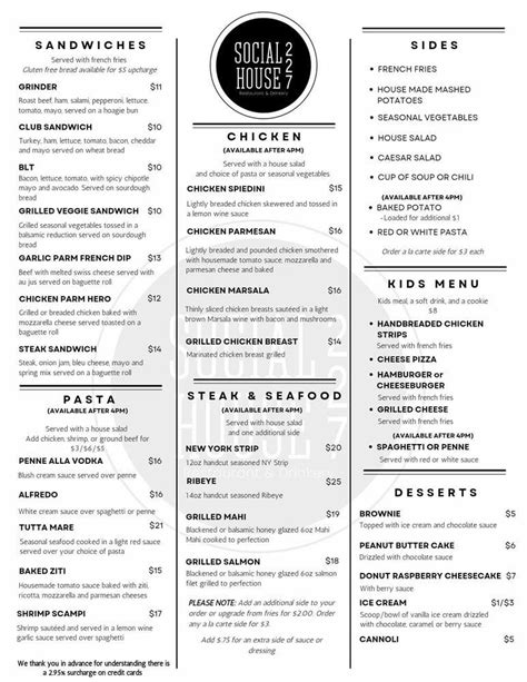 Menu At Social House 227 Pub And Bar Warrenton