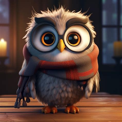 Premium Ai Image Cartoon Owl Wearing Glasses And A Scarf Sitting On A