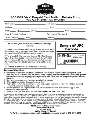 Fillable Online 50 EGR Visa Prepaid Card Mail In Rebate Form Fax Email