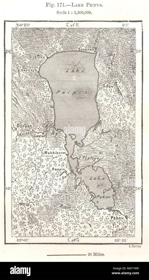 El Lago Peipus Estonia Croquis 1885 Antigua Plan Vintage Chart