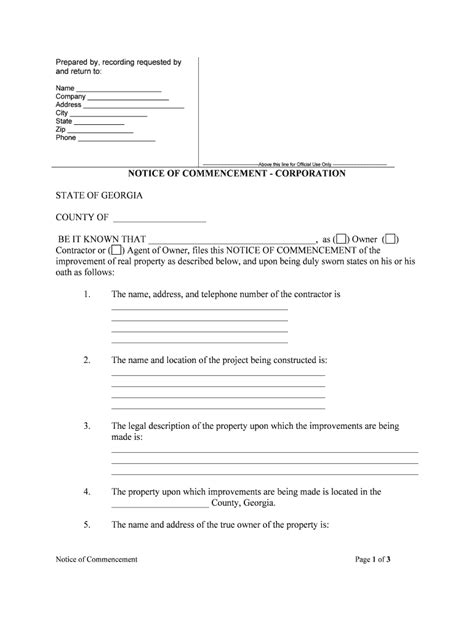 NOTICE Of COMMENCEMENT CORPORATION Form Fill Out And Sign Printable