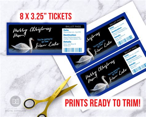 Swan Lake Ballet Ticket Template Printable Tickets Christmas Etsy