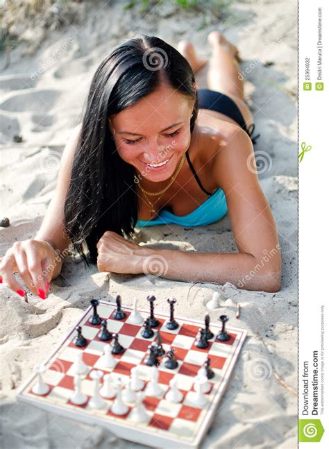 Woman Playing Chess Stock Photo Image Of Game Cheerful