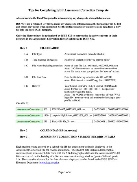 Fillable Online Tips For Completing ISBE Assessment Correction Template