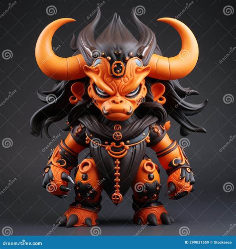 Highly Detailed Orange And Black Demon Toy With Vray Tracing Stock