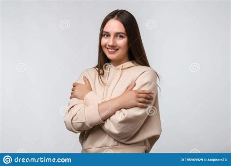 Portrait Of Gentle Lovely Beautiful Woman With Long Chestnut Hair