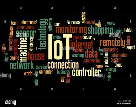 Iot Internet Of Things Word Cloud Concept On Black Background Stock