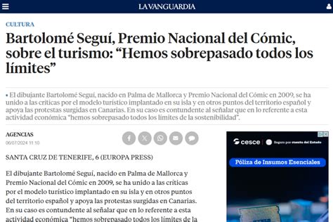 LA VANGUARDIA Bartolomé Seguí Premio Nacional del Cómic sobre el