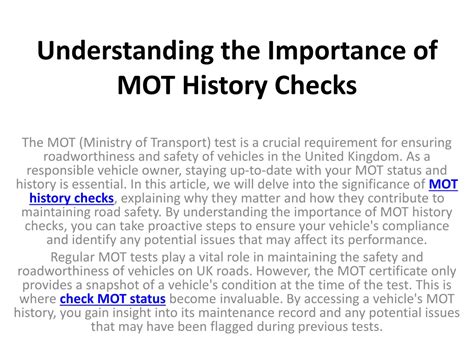 Ppt Understanding The Importance Of Mot History Checks Powerpoint