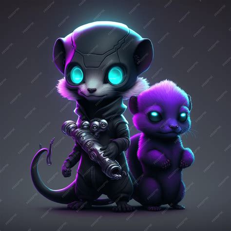 Um Personagem De Desenho Animado Com Um Gato Roxo E Um Gato Preto