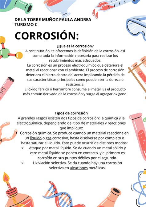 Proyecto de química práctica sobre la corrosión TURISMO C CORROSIÓN