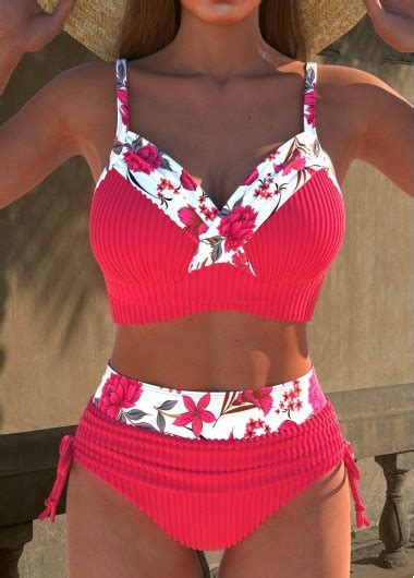 ROTITA Jacquard Hot Pink Floral Print Bikini Set Rotita USD 31 98