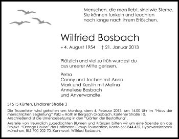 Traueranzeigen Von Wilhelm Bosbach WirTrauern