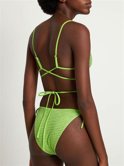 Self Portrait Embellished Bikini Bottoms In Verde Modesens