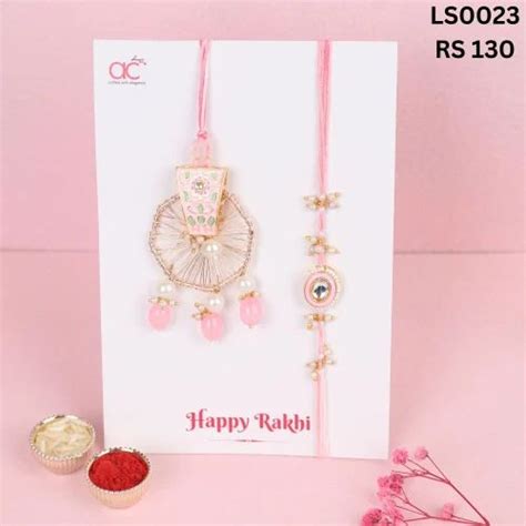 Thread Beads Pink Ls Hanging Beads Round Bhaiya Bhabhi Rakhi At Rs