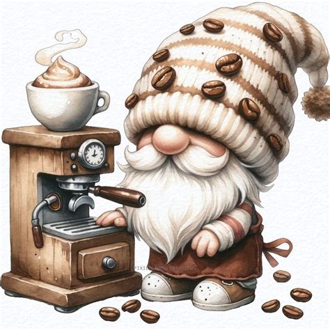 Watercolor Coffee Beans Lover Barista Gnome Coffee Gnomes Png Coffee