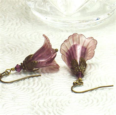 Lilac Two Toned Hand Dyed Lucite Lily Earrings Vintage Style Etsy