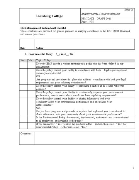 Internal Audit Checklist Template Pdf Template