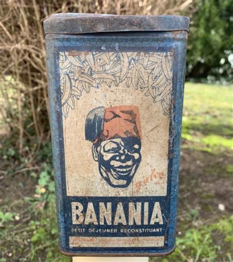 ANCIENNE BOÎTE CACAO Banania tôle litho chocolat période bleue