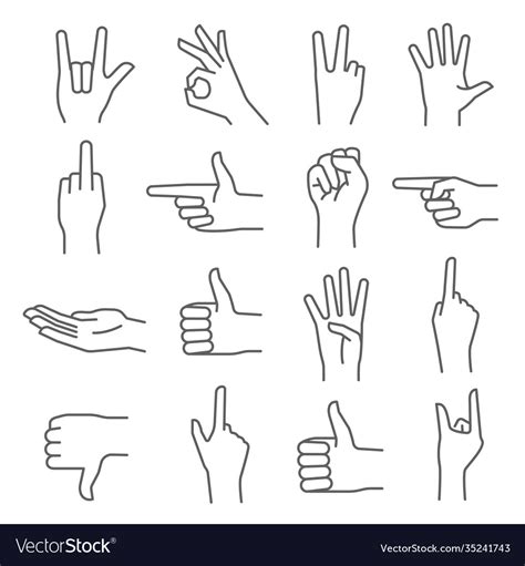 Hand Gesture Outline Icons Human Body Language Vector Image