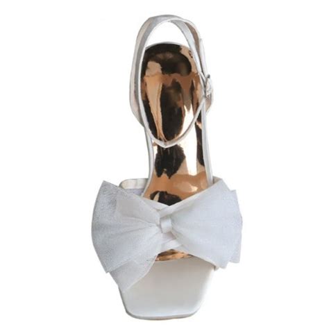 Ellen Ivory Wedding Sandals Block Heel With Tulle Bow