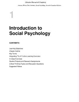 Social Psychology Th Canadian Edition By Elliot Timothy Solutions