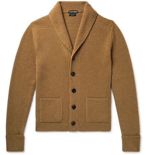 Tom Ford Shawl Collar Ribbed Cashmere Cardigan In Natural For Men Lyst