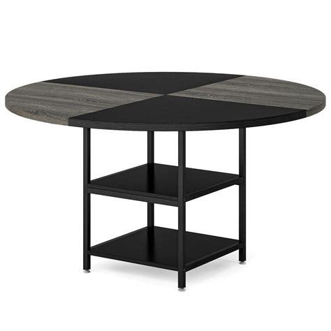 Byblight Roesler Gray And Black Wood In Legs Round Dining Table