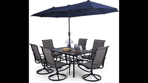 PHI VILLA 8 Piece Patio Dining Set With 13ft Patio Umbrella YouTube