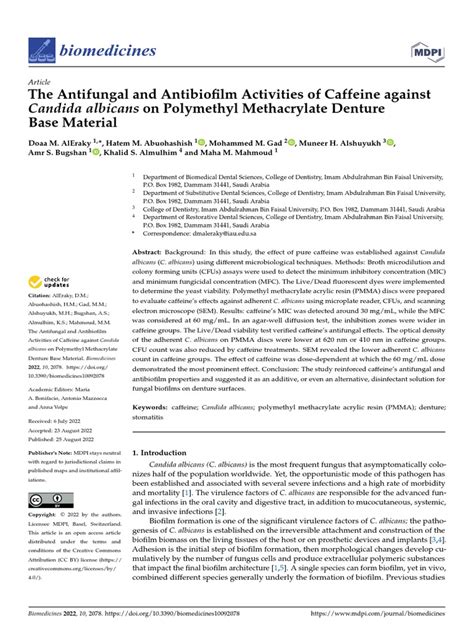 Antifungal And Antibiofilm Activities Of Caffeine Against Candida