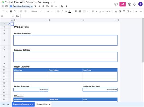 Project Plan with Executive Summary | Spreadsheet.com