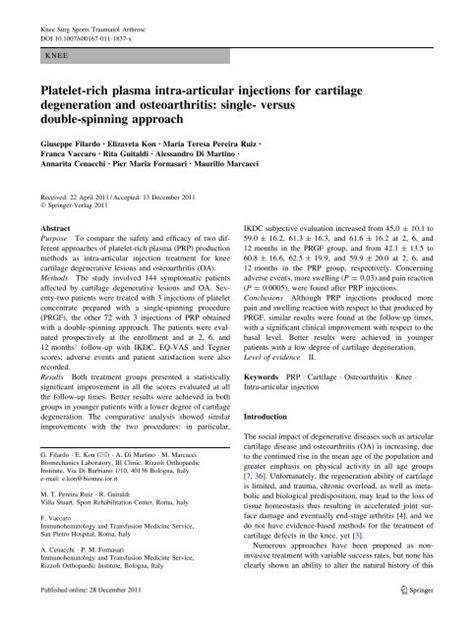 Platelet Rich Plasma Intra Articular Injections For Cartilage Villa Stuart