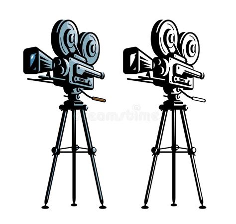 Movie Camera On Tripod Film Camera For Filming Isolated On White