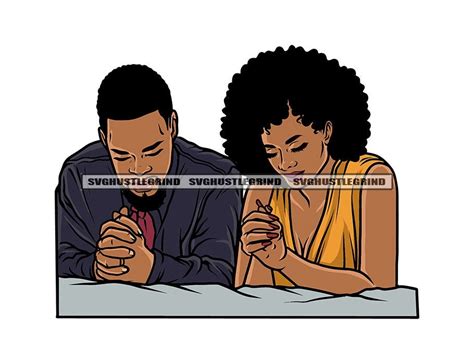 Black Couple Man Woman Praying Altar Faithful Afro Heads Bowed Etsy