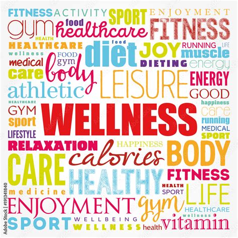 Wellness Word Cloud Collage Health Concept Background Stock Vector