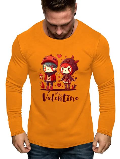 Cute Valentine Pattern Print Mens Plus Size Long Sleeve T Temu Norway