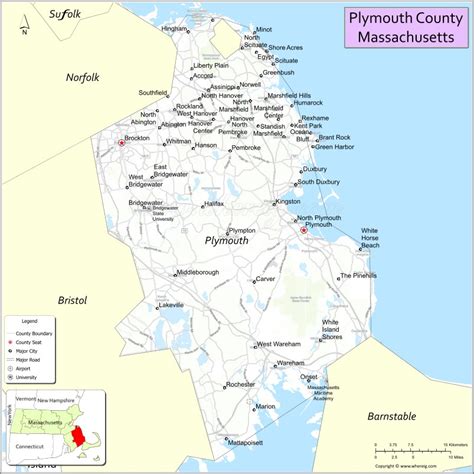 Map of Plymouth County, Massachusetts showing cities, highways & important places. Check Where ...